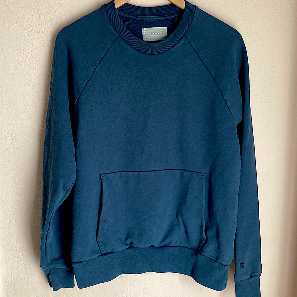 Everlane organic cotton track crew neck front pocket in kingfisher blue M